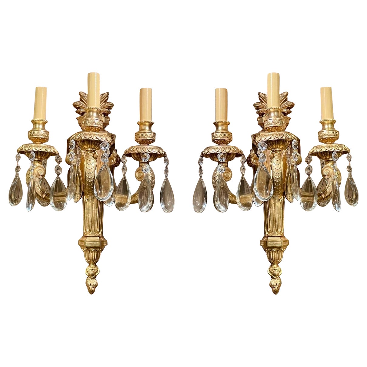 Pair of Antique French Regency Ormolu Chateau Lights / Sconces, Circa 1840-1850. For Sale