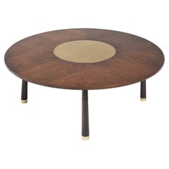 Vintage Walnut and Brass Coffee Table by Harvey Probber, C. 1950s