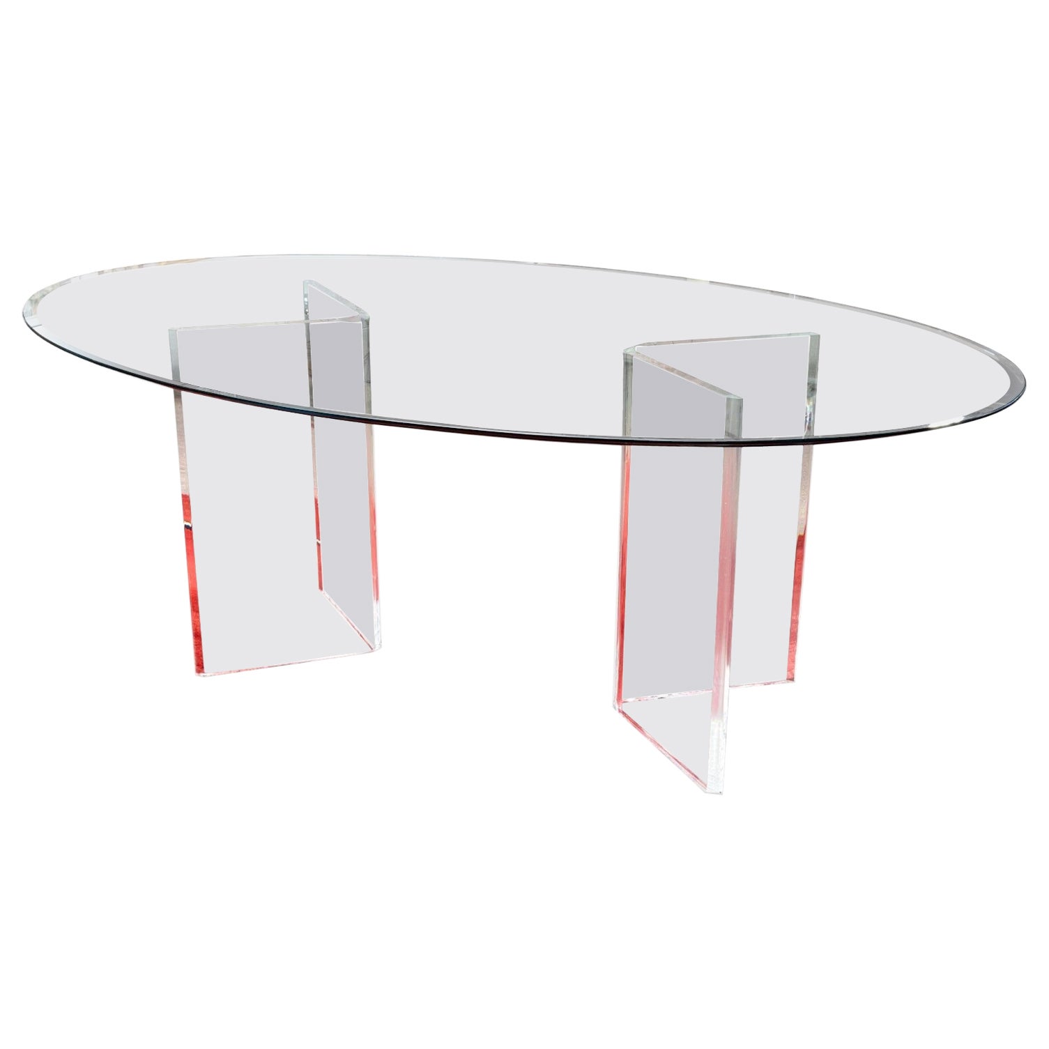 Pace Oval Glass and Lucite Contemporary Modern Dining Table