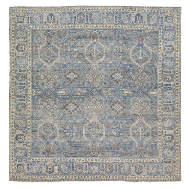 Square Gray Modern Indian Handmade Geometric Wool Rug by Apadana For ...