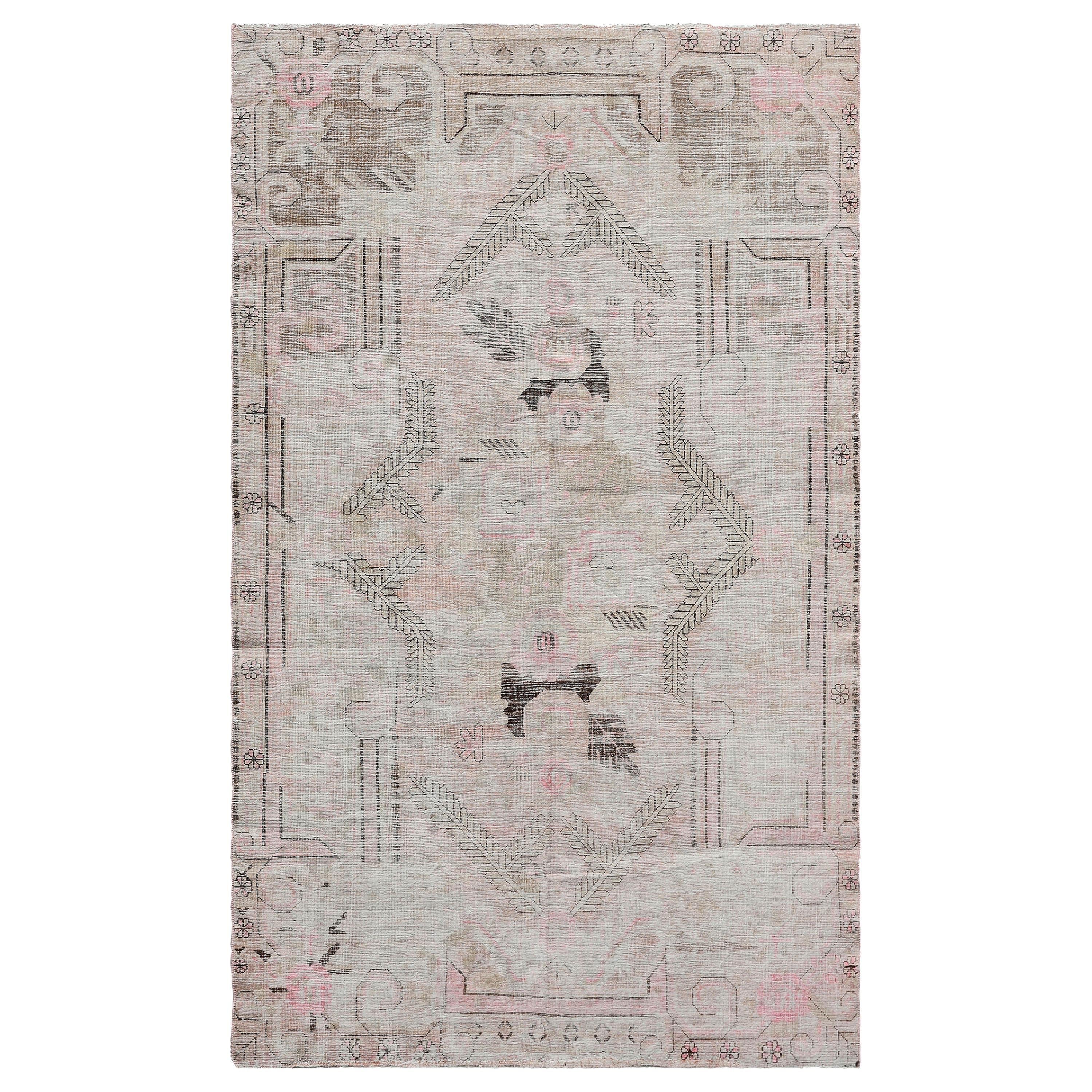 abc carpet Beige and Pink Vintage Wool Cotton Blend Rug - 5'5" x 9'1" For Sale