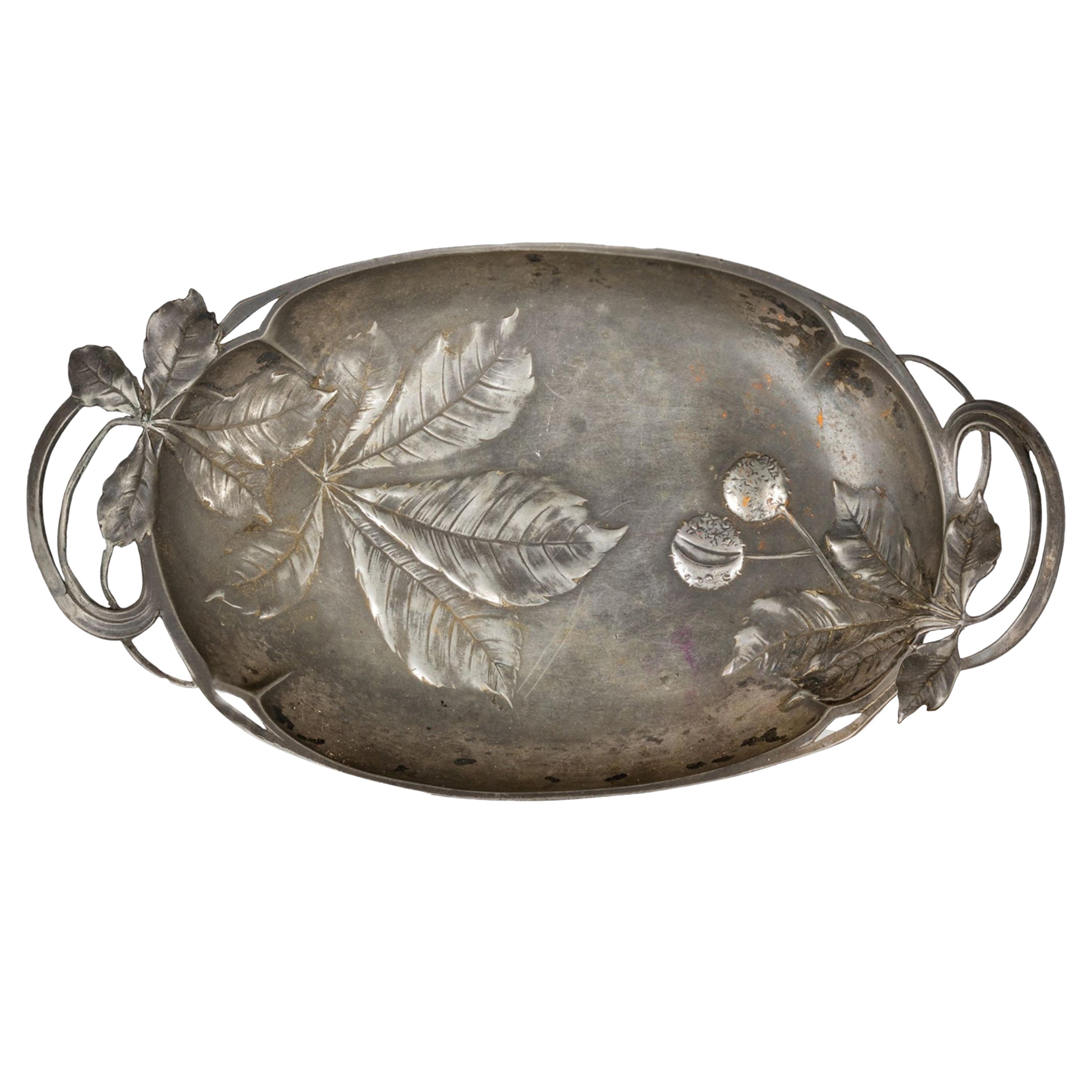 Pewter Silvered Card Tray B&G Imperial Zinn Bitter Gobbers, Art Nouveau For Sale