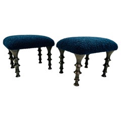 Pair of midnight blue bouclé St Paul stool