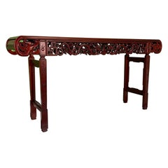 Vintage Asian Carved Dragon Console Altar Table