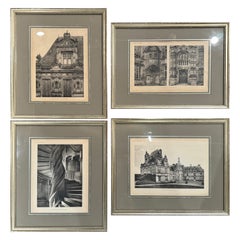 Vintage 19th Century French Prints in Frames, "Chateau de Saint-Aignan", Set of 4