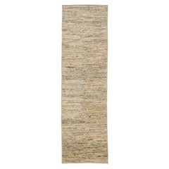 Beige Modern Moroccan Style Wool Runner With Tribal Motif