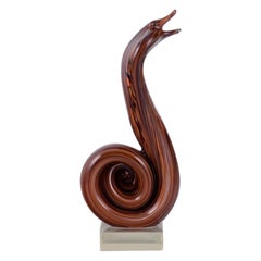 Murano, Italie. Grande sculpture représentant un serpent cobra en verre d'art. 