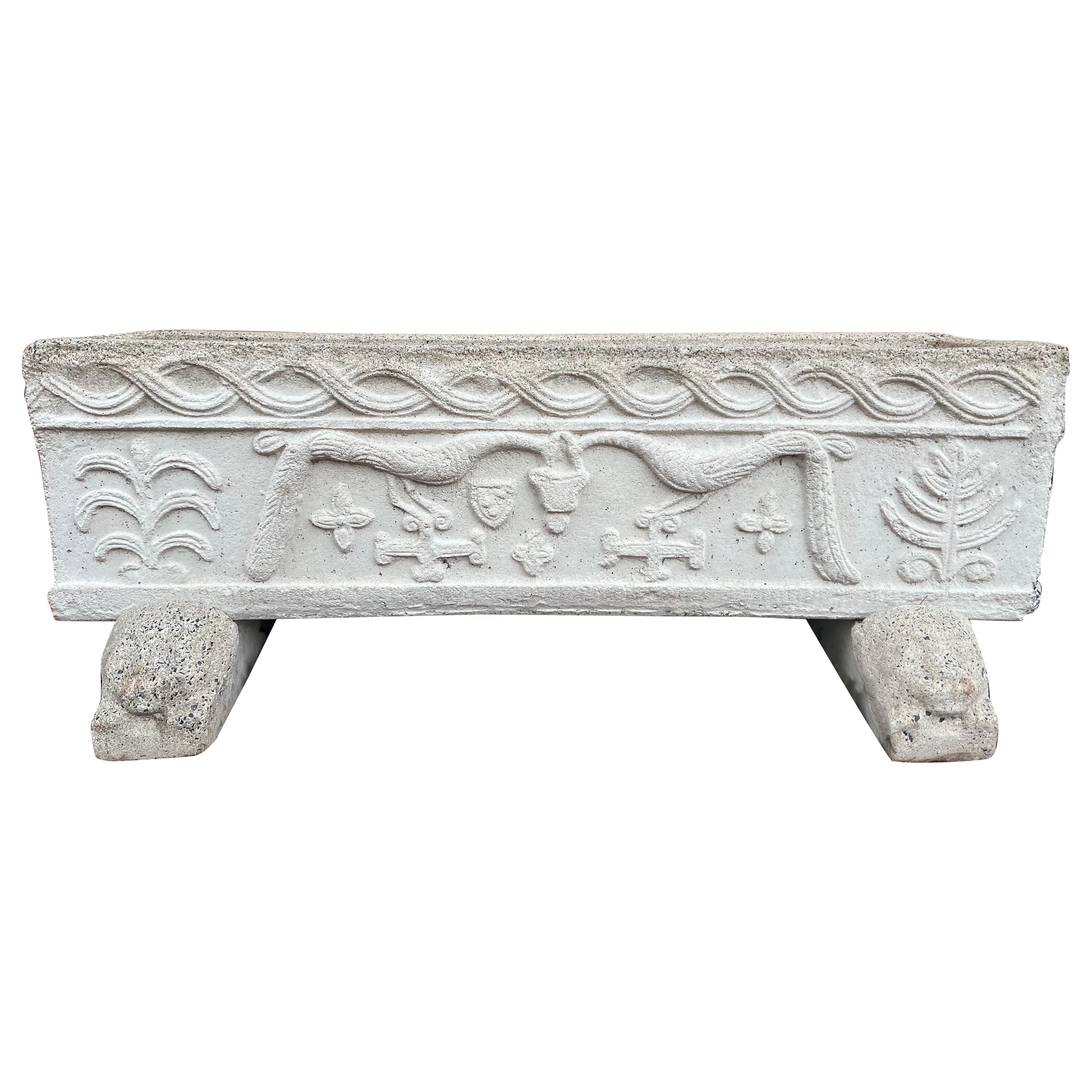 Antique Cast Rectangular Carved Trough Planter on Lion Feet For Sale