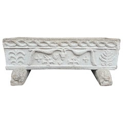 Antique Cast Rectangular Carved Trough Planter on Lion Feet