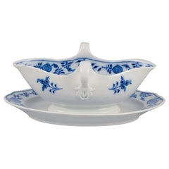 Meissen, Germany. Blue Onion pattern sauce boat with two handles.