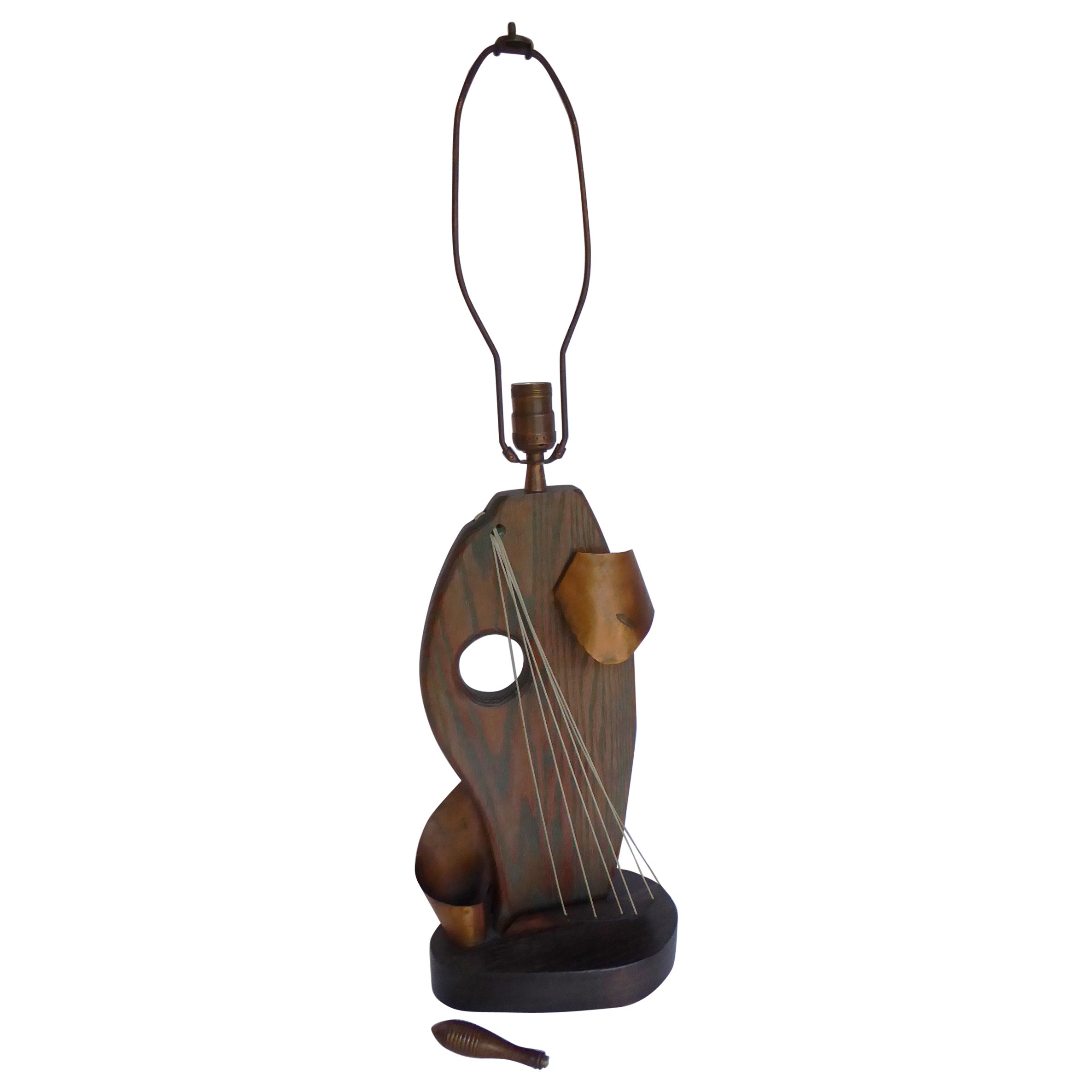 Yasha Heifetz Mid Century Modern Sculptural Table Lamp Oak-Copper-String 1950s For Sale