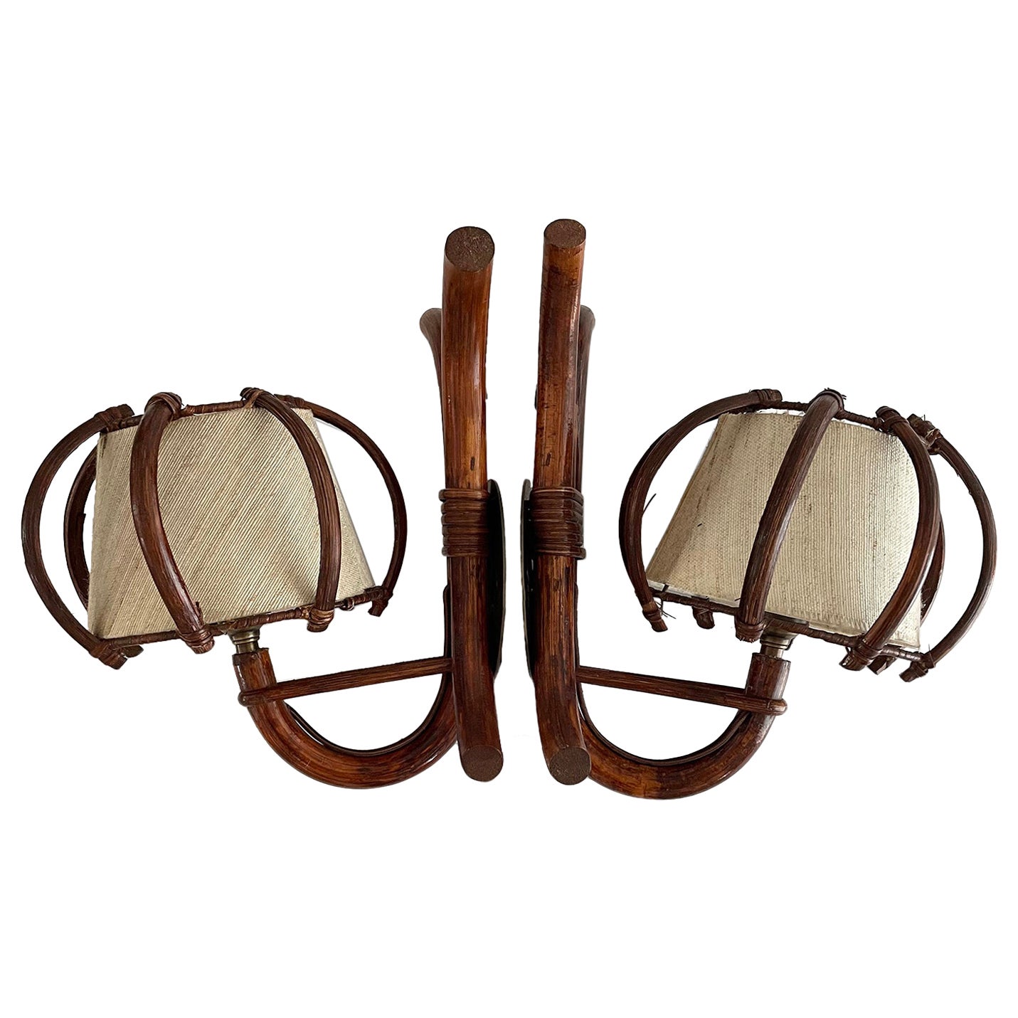 Paire d'appliques en bambou arqué Louis Sognot