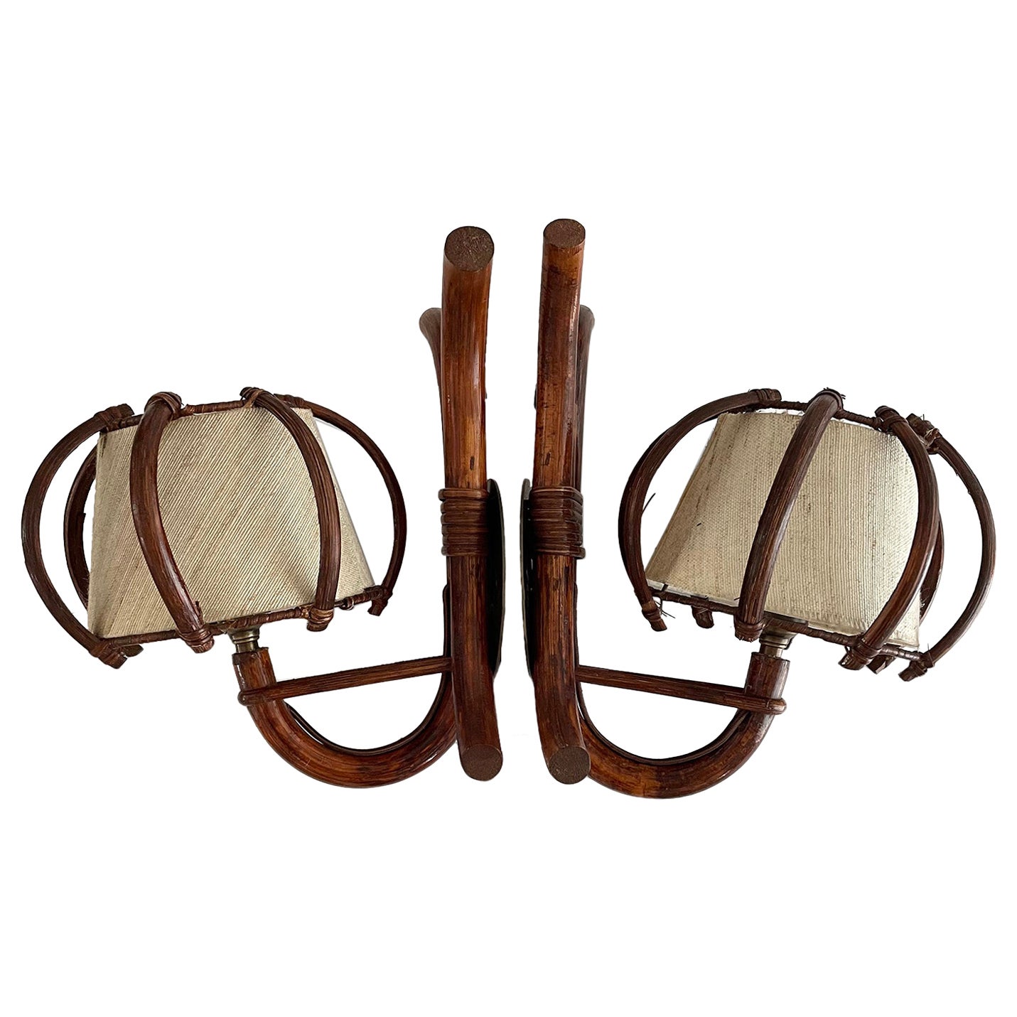 Pair of Louis Sognot Arched Bamboo Sconces  For Sale