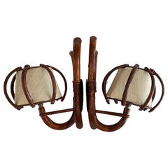 Vintage Pair of Louis Sognot Arched Bamboo Sconces