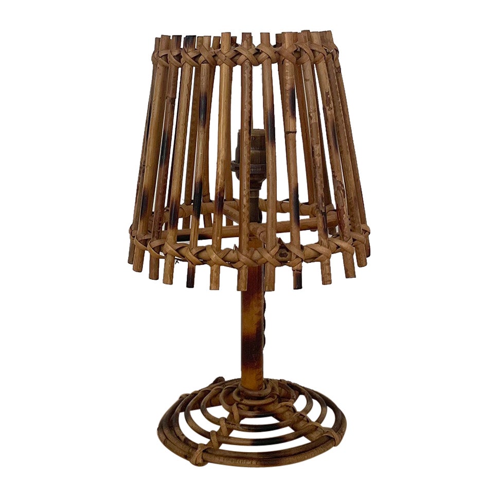 Petite French Rattan Table Lamp  For Sale