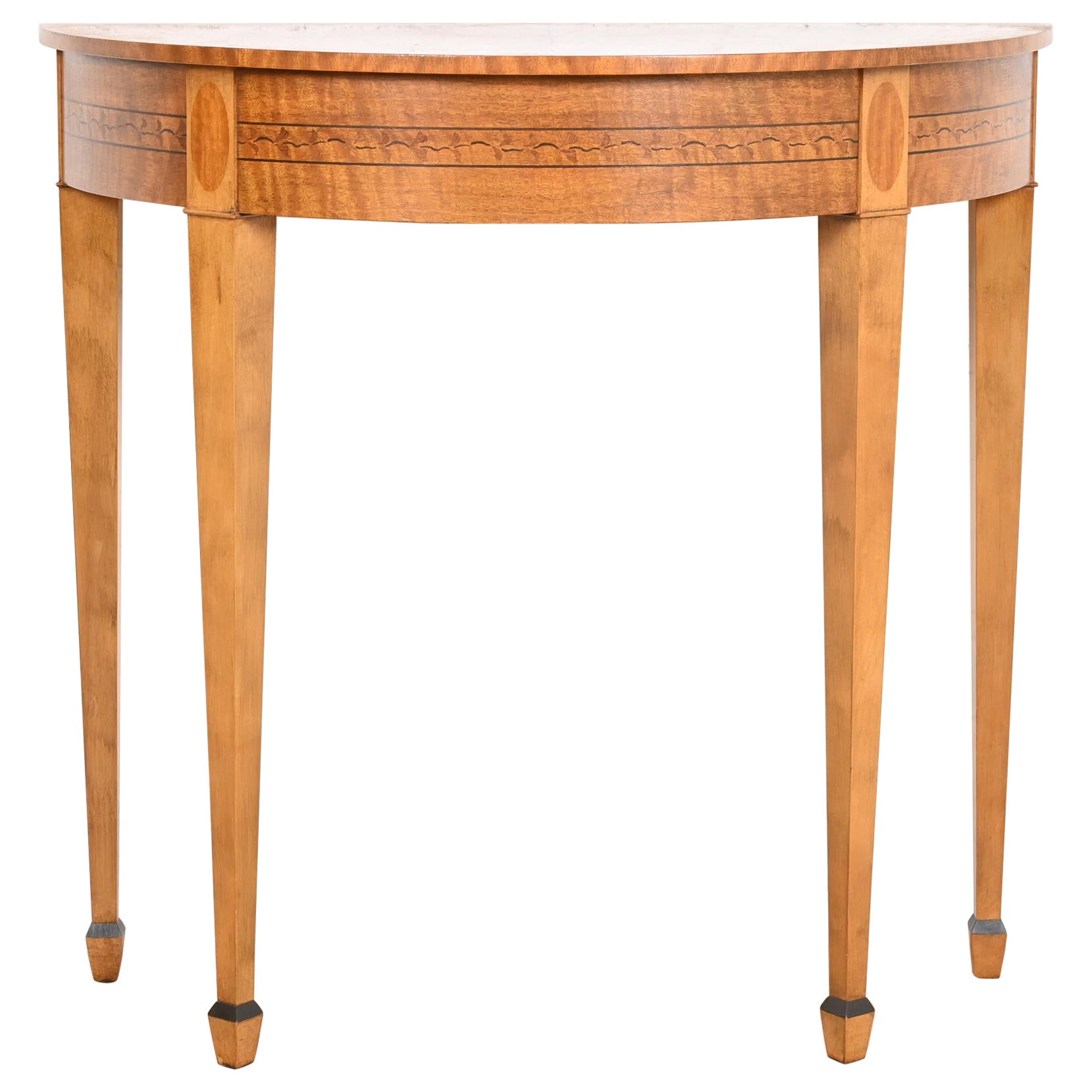 Baker Furniture Inlaid Mahogany Federal Demilune Console or Entry Table For Sale