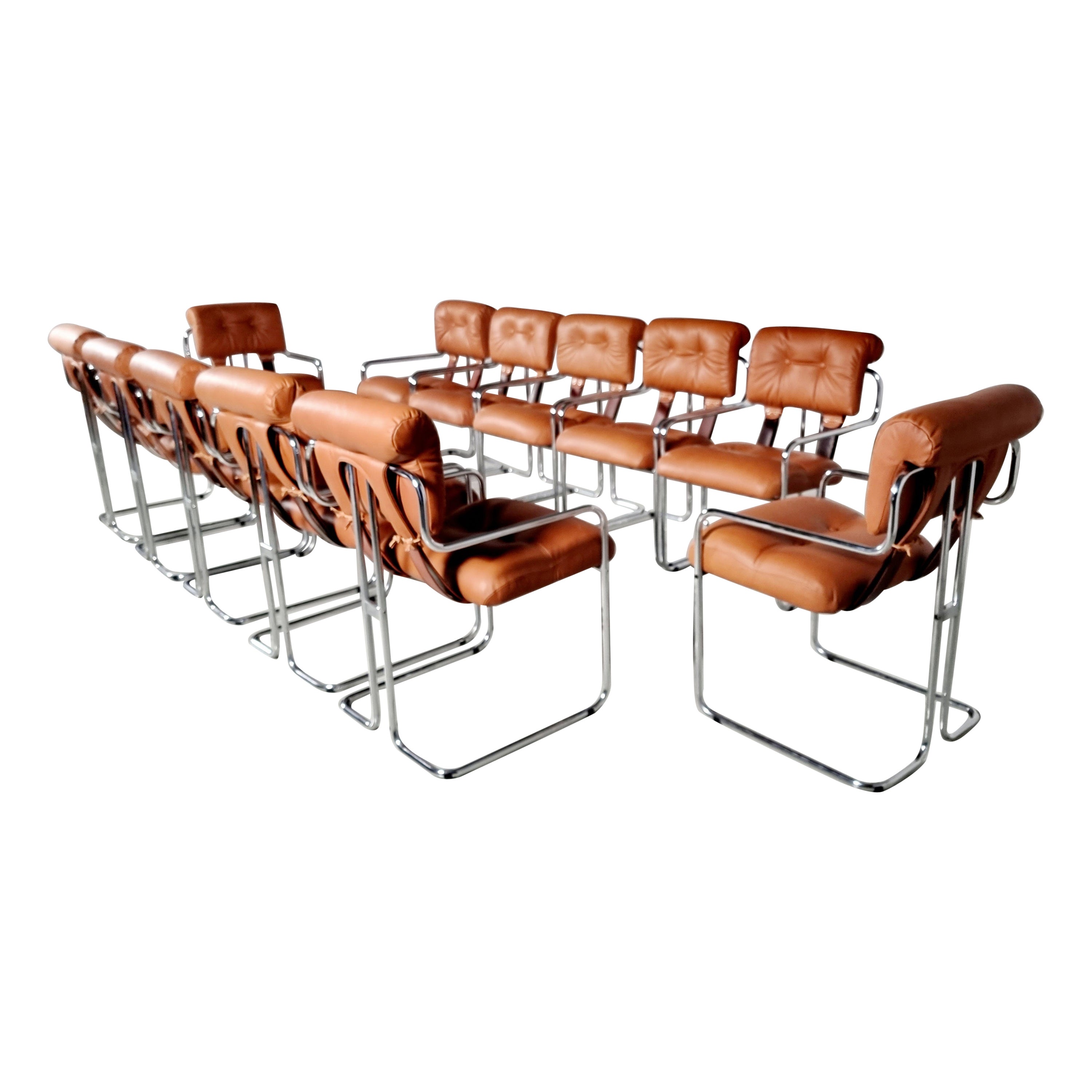 Set of 12 Tucroma Chairs in cognac leather by Guido Faleschini, Mariani
