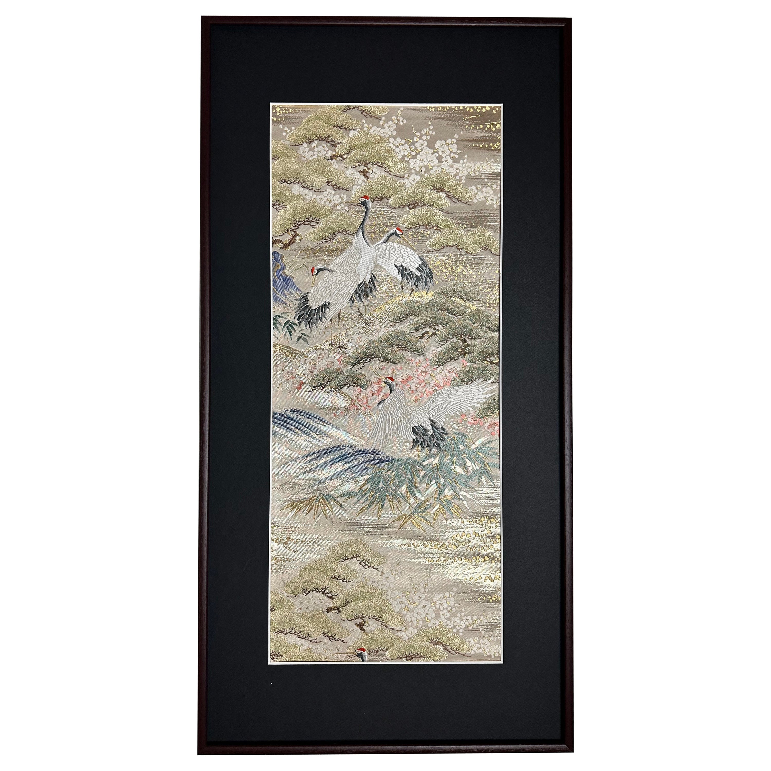 "The Crane's Departure" / Kimono Art, Textile Wall Art, Japanese Art For Sale