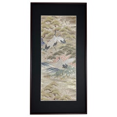 „The Crane's Departure“ / Kimono-Kunst, Textil-Wandkunst, japanische Kunst