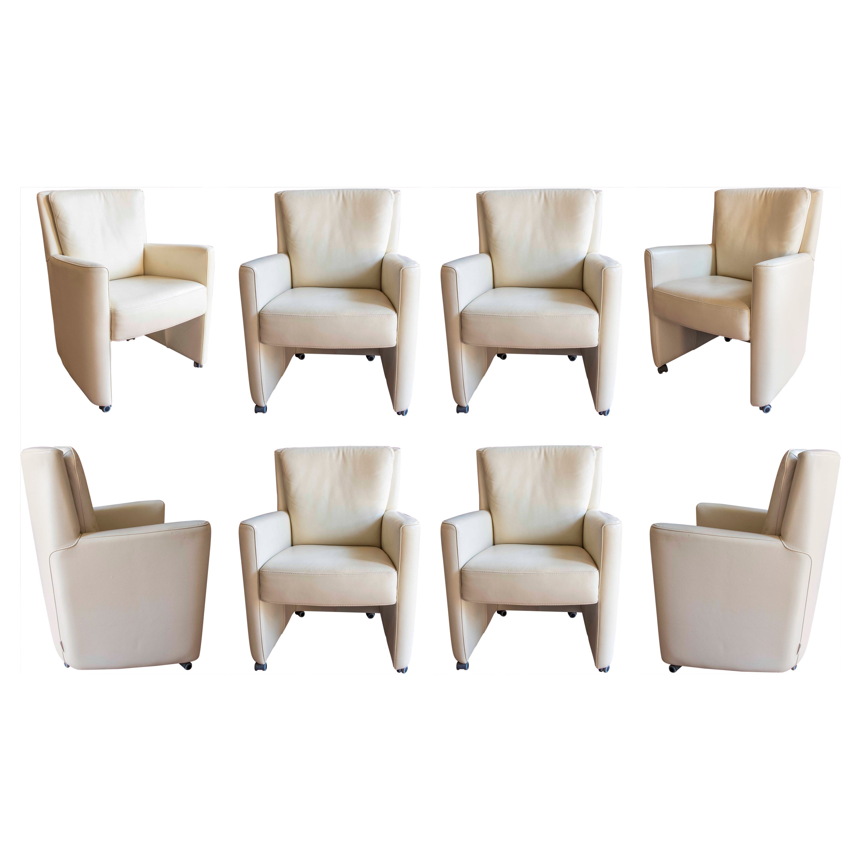 Luxform Italy Set of Eight Beige Leather Single Armchairs 