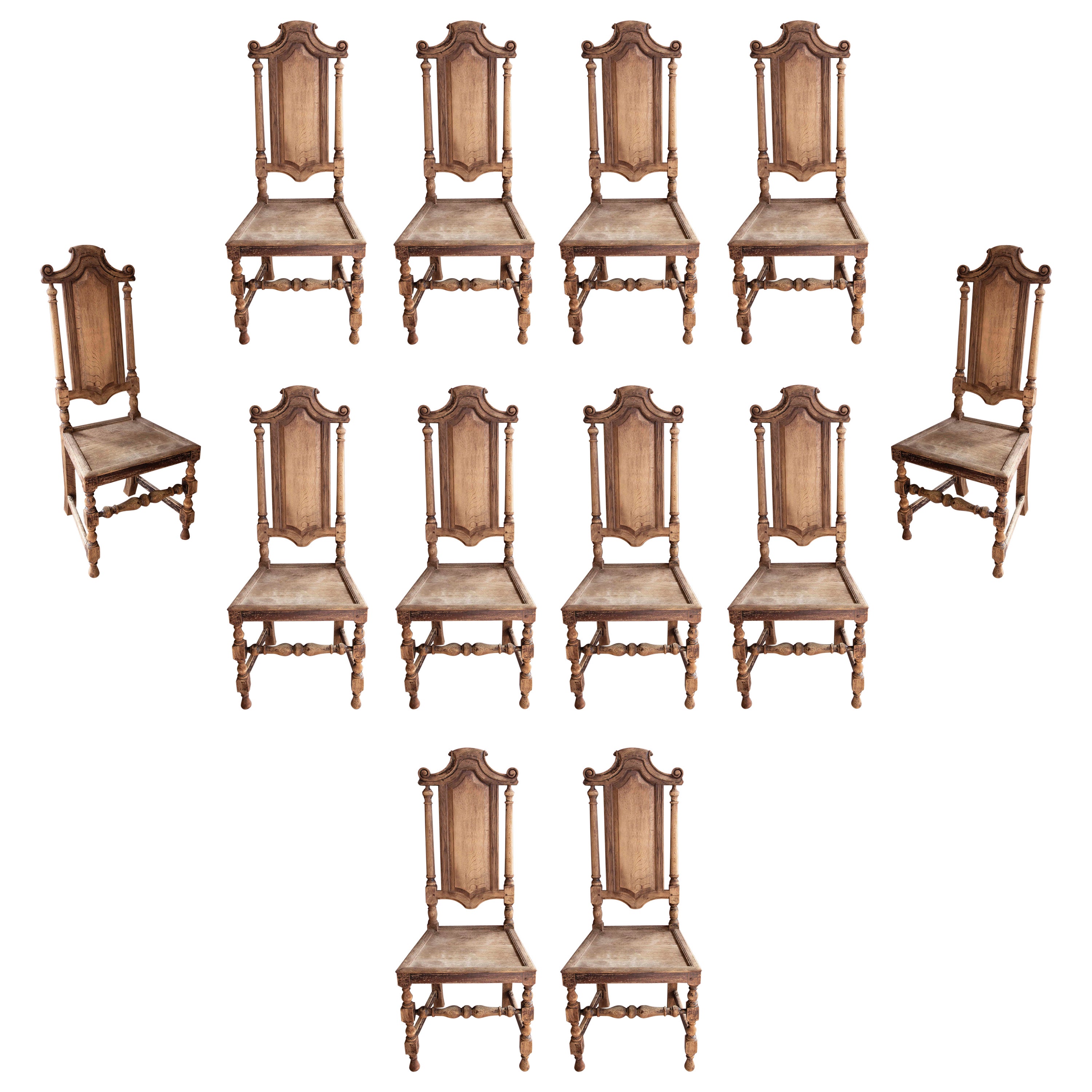 Set of Twelve Elegant Wooden Dining Room Chairs with Backrest