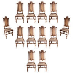 Vintage Set of Twelve Elegant Wooden Dining Room Chairs with Backrest