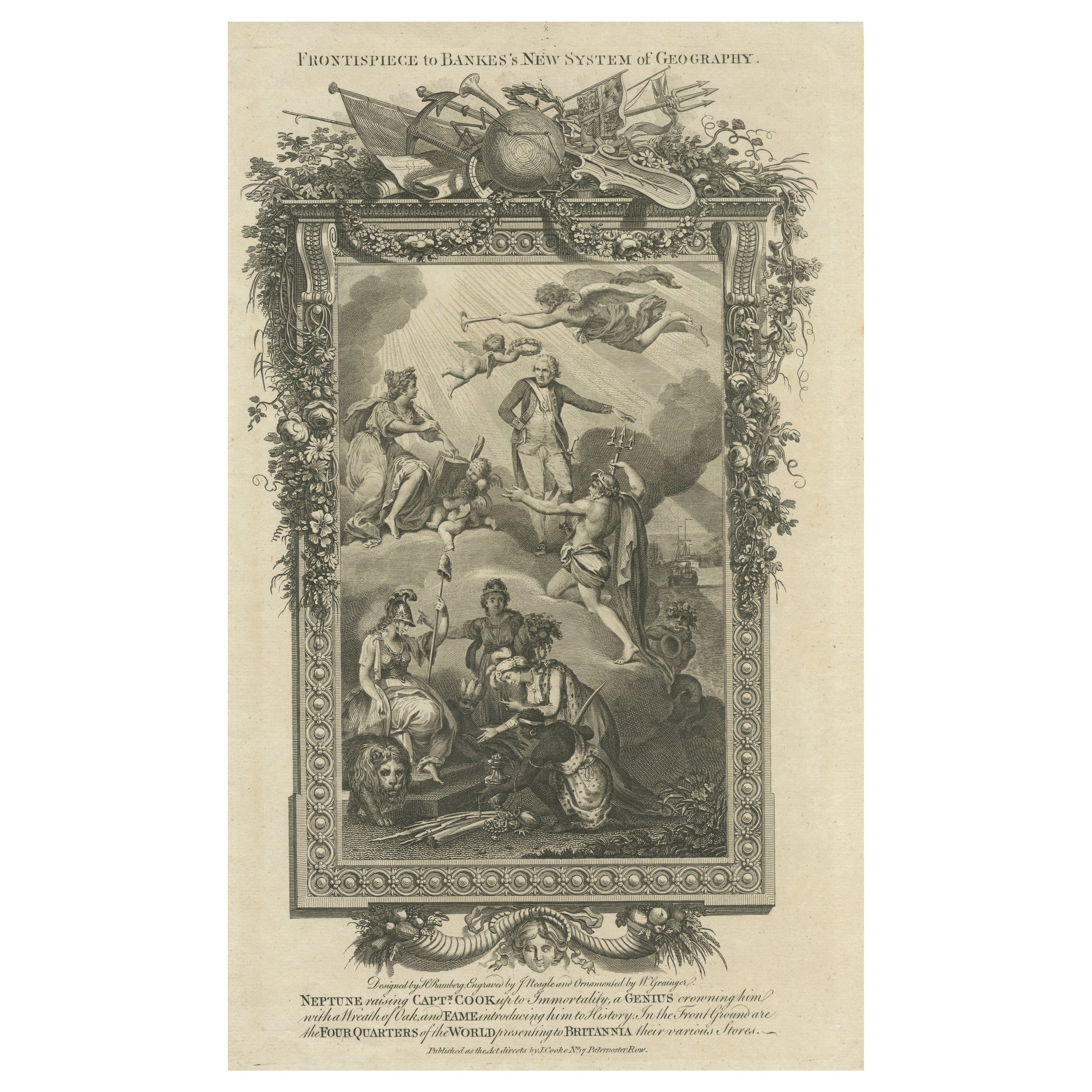 Navigating History: An Allegorical Frontispiece Honoring Captain Cook, ca.1788 For Sale