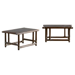 Retro Pair of wooden tables (dark finish) Lyda Levi - McGuire 1970