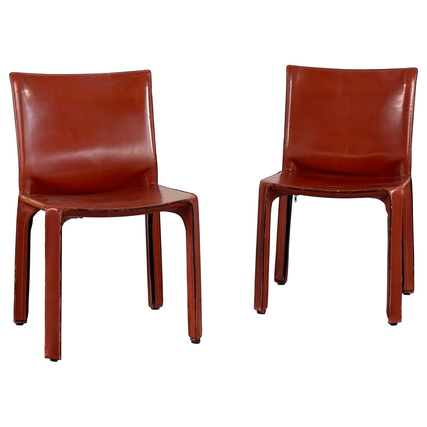 Pair CAB 412 Chairs by Mario Bellini for Cassina in Red Leather, 1970s For Sale
