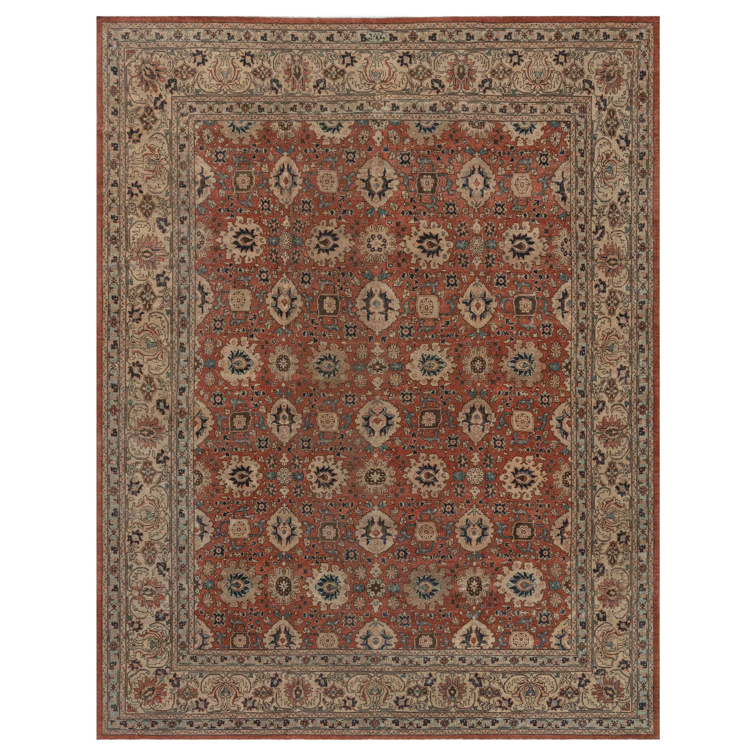 Authentique tapis persan Tabriz rouge en laine fait à la main en vente
