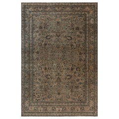 Antique Persian Meshad Botanic Handmade Wool Rug