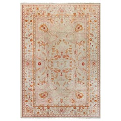 Antique Turkish Oushak Botanic Handwoven Wool Rug