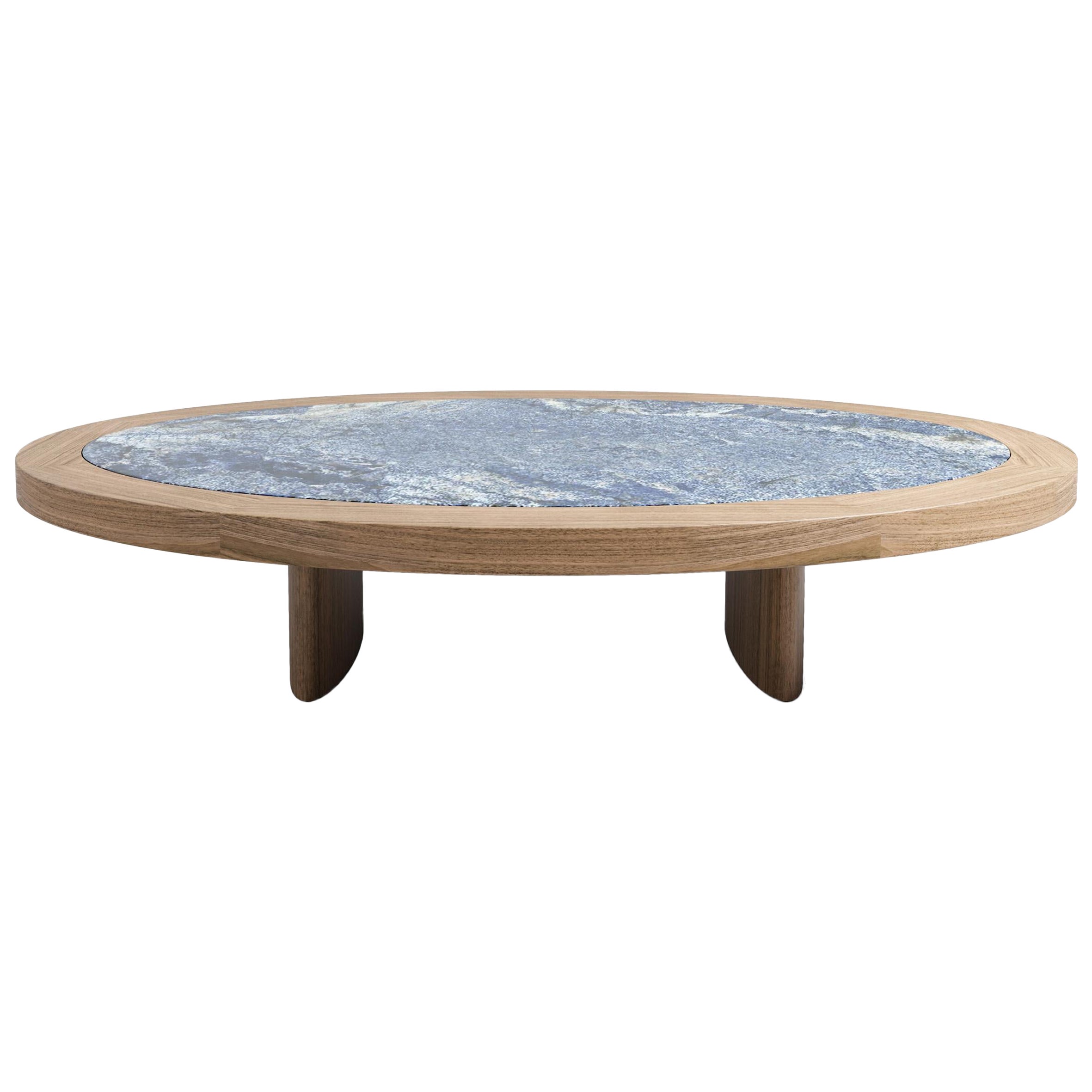 Limited Edition Table Monta in Wood and Blue Granite by Charlotte Perriand