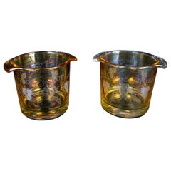 Retro Italian Pair of Glass Vessels with Grapes Carved Decoration 