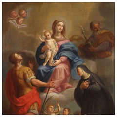huile sur toile du XVIIIe siècle Madone italienne avec enfant et saints, 1780