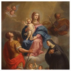 18th Century Oil on Canvas Italian Madonna with Child and Saints Painting, 1780