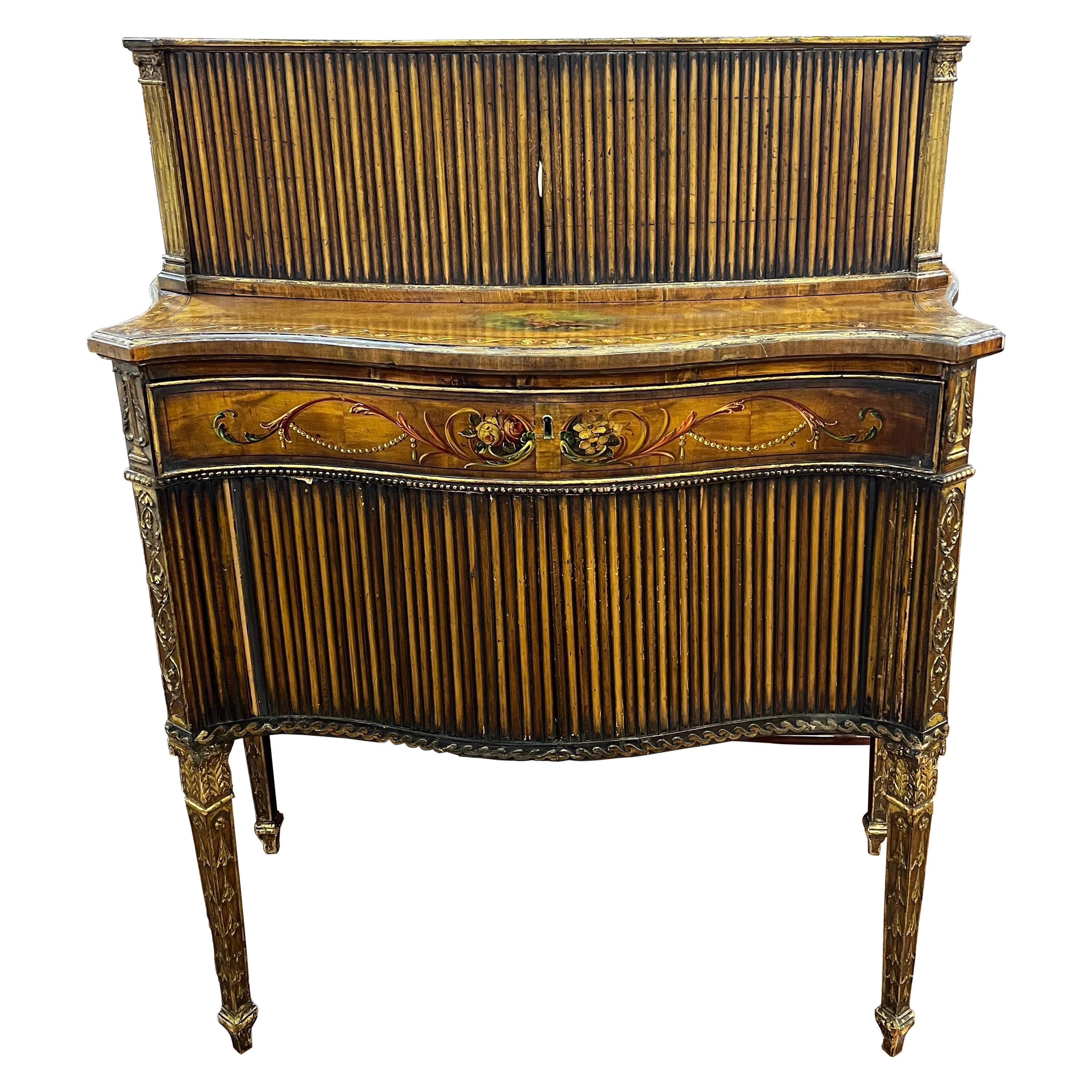 18th Century George III Adam Satinwood Credenzas Hand Painted Gilt  1700 For Sale