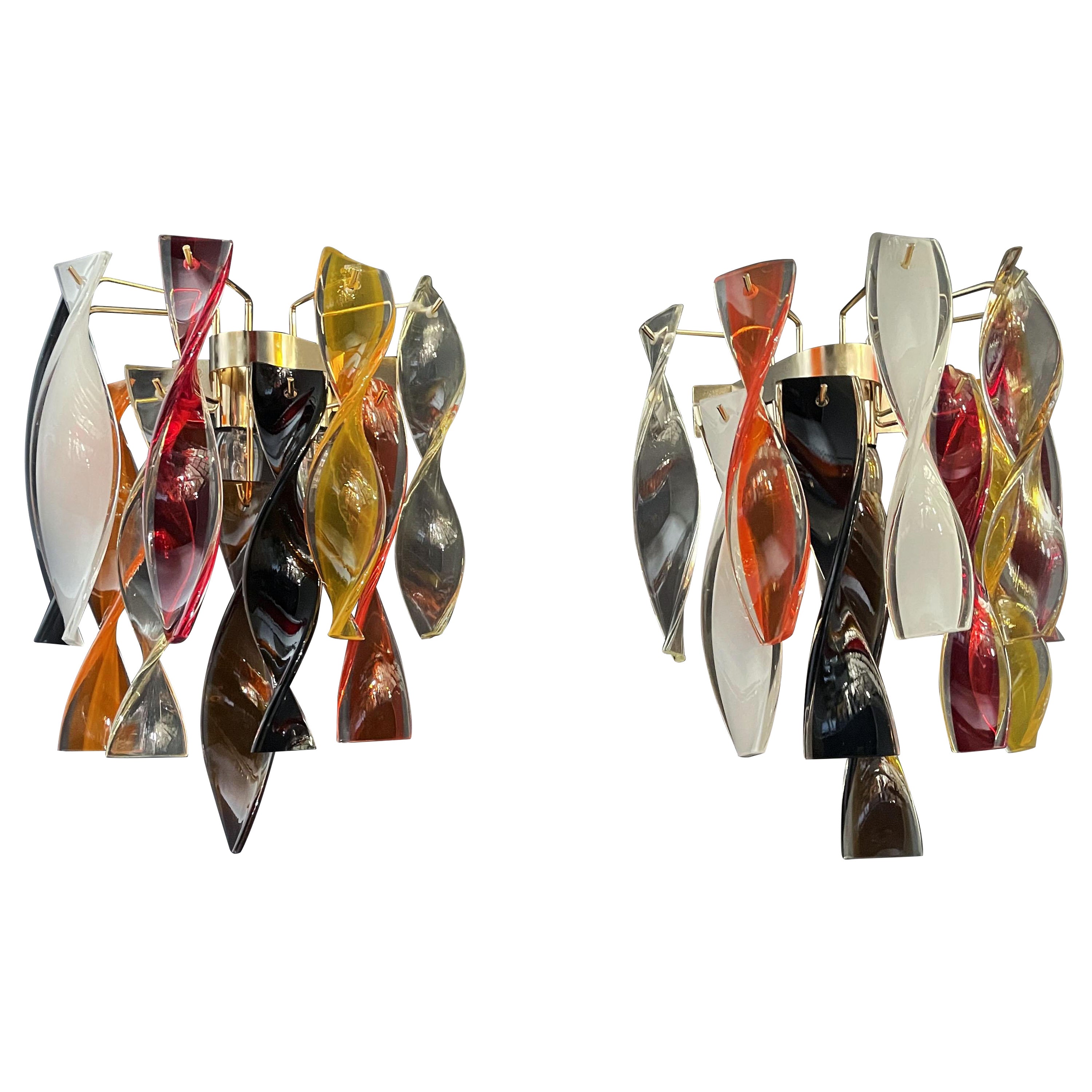 Pair of Murano Wall Sconces, Multicolred Glasses For Sale