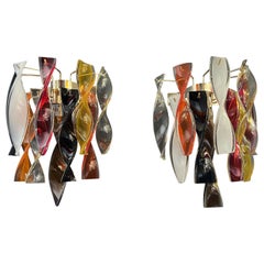 Antique Pair of Murano Wall Sconces, Multicolred Glasses