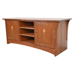 Console ou crédence Arts & Crafts en chêne marqueté Stickley Harvey Ellis