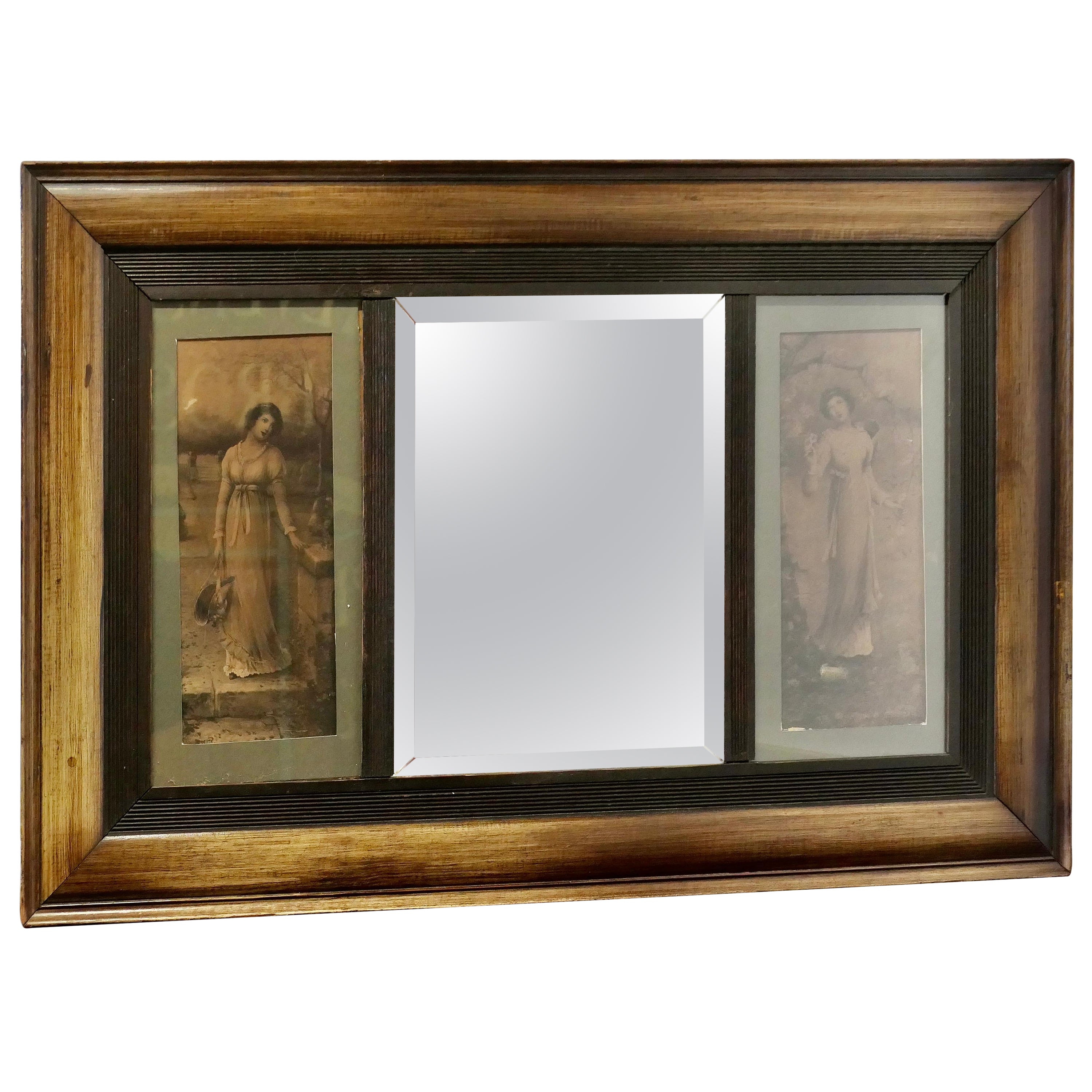 Edwardian Wall Mirror with Prints  This is a lovely decorative piece 