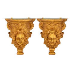 Paire de supports muraux italiens Louis XVI du 19ème siècle en bois doré