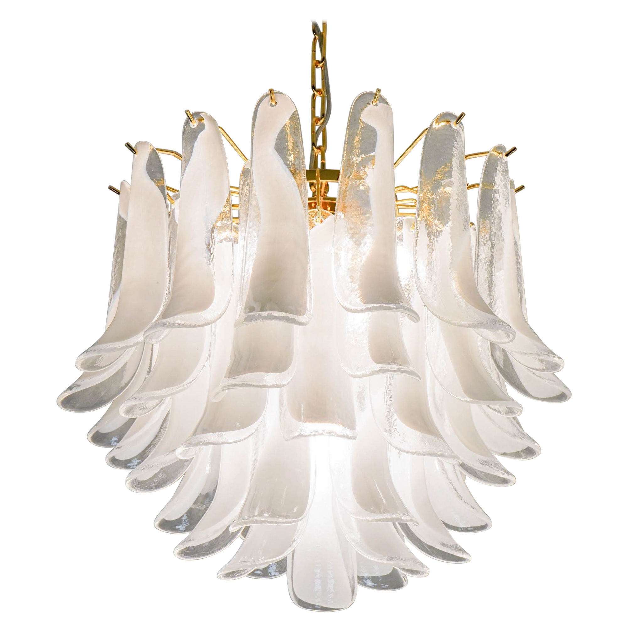 Veneziana 5 tiers chandelier, 41 Opaline glass elements by Piattelli. UL listed For Sale