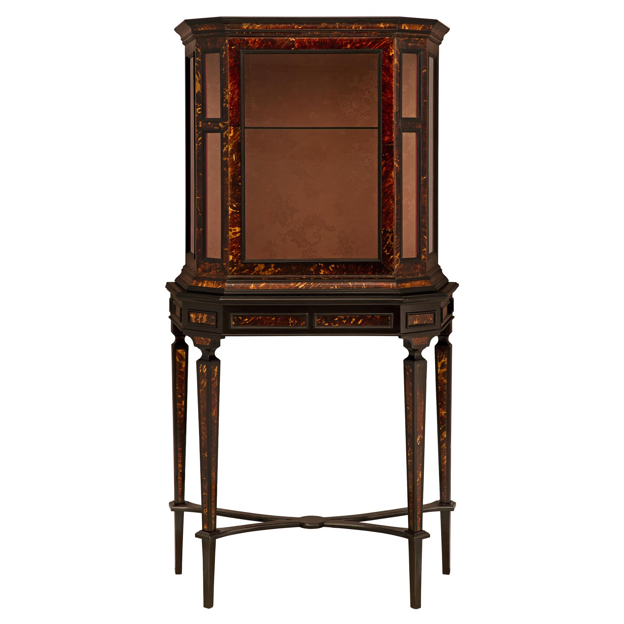 Continental 19th Century Ebonized Fruitwood And Tortoiseshell Cabinet Vitrine For Sale