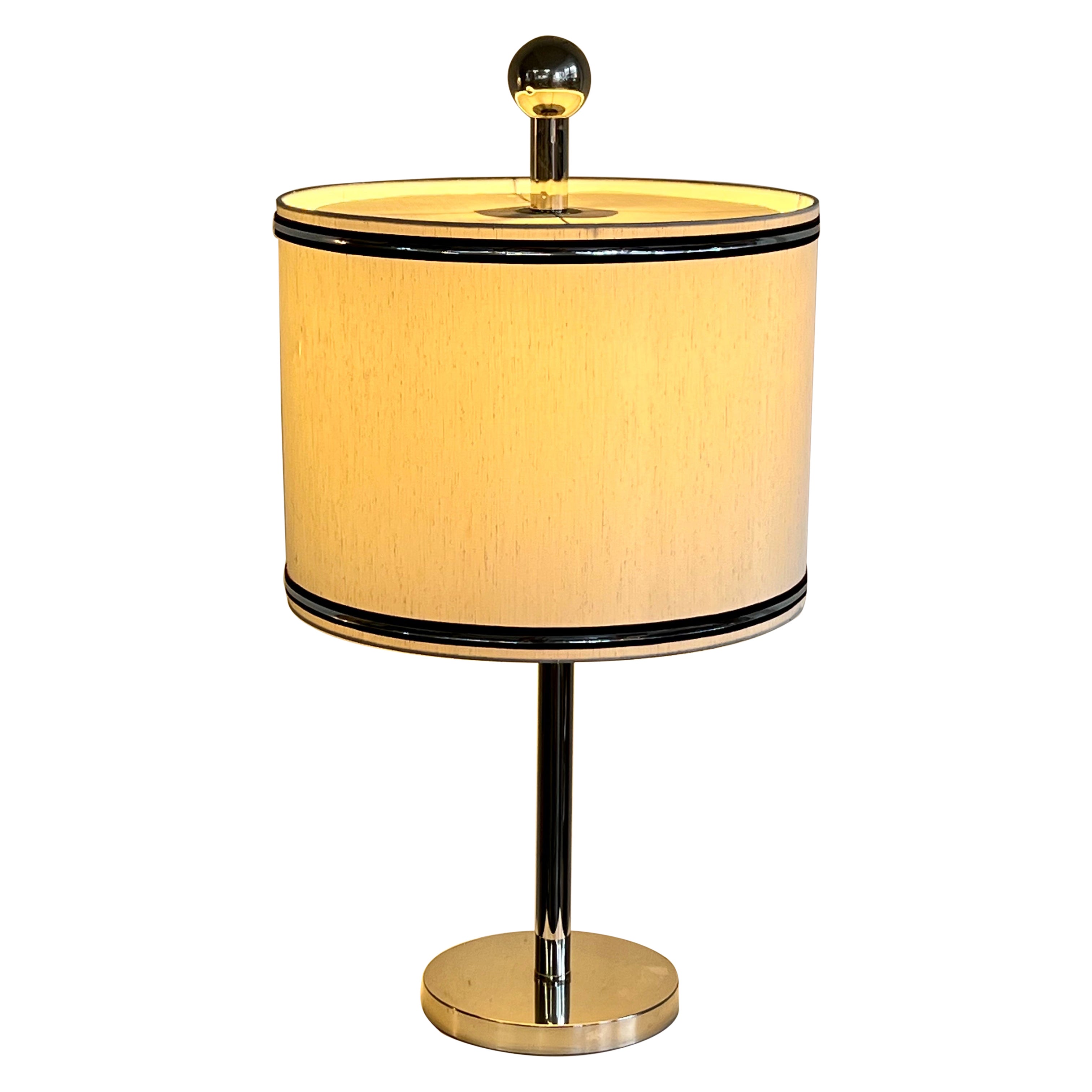 Elegant table lamp in chrome and silk, Germany 1960 For Sale