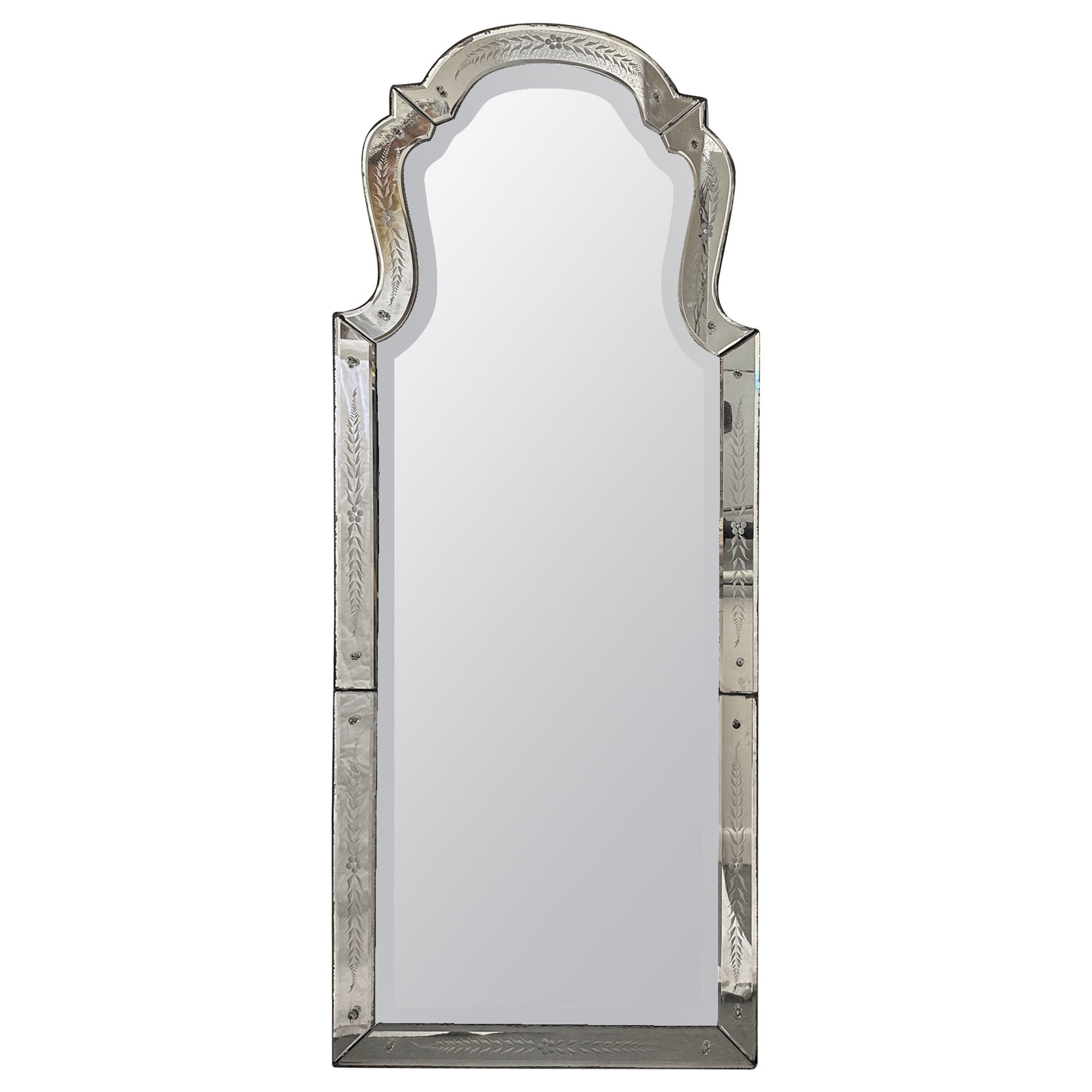 Venetian Etched Clear Crystal Long Wall Mirror.
