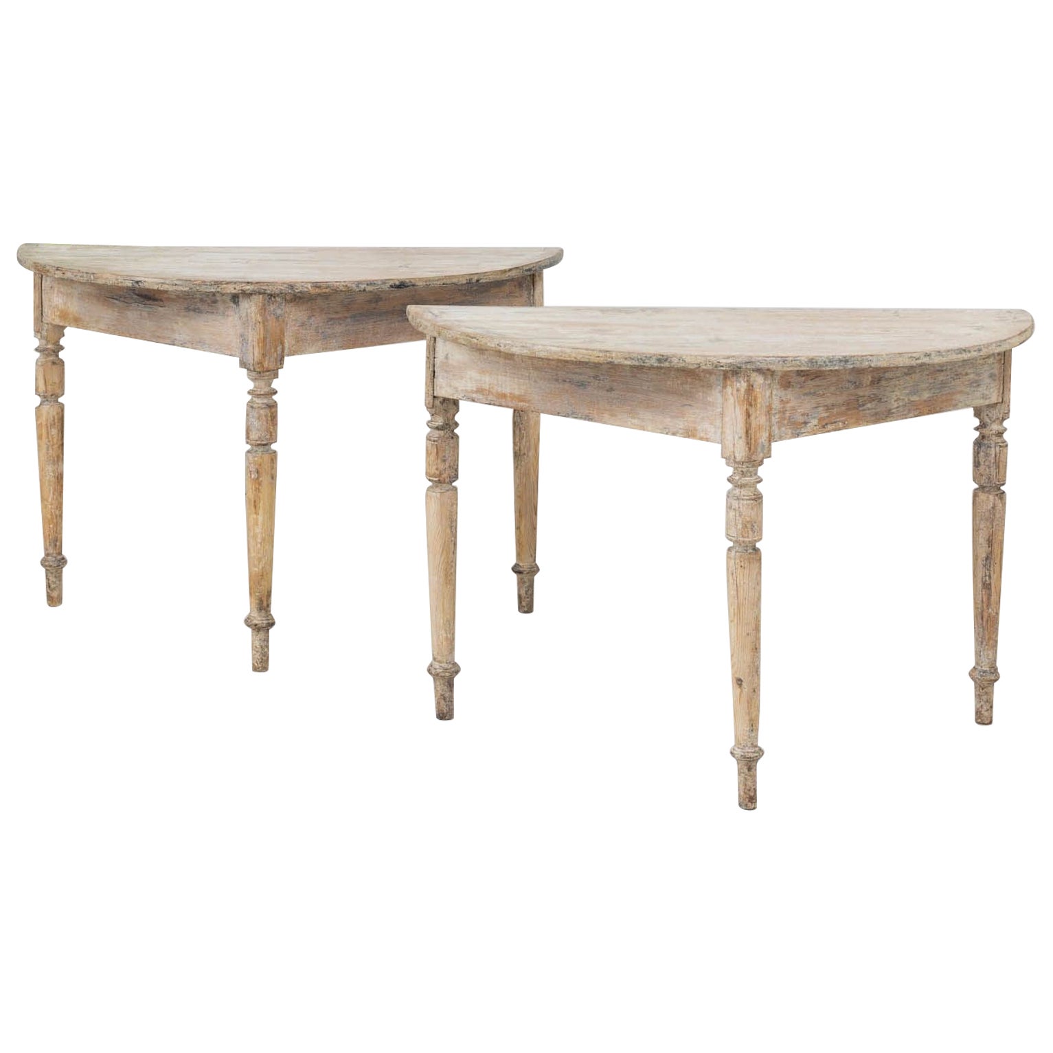 19th c. Swedish Pair of Demilune Console Tables in Original Paint For Sale