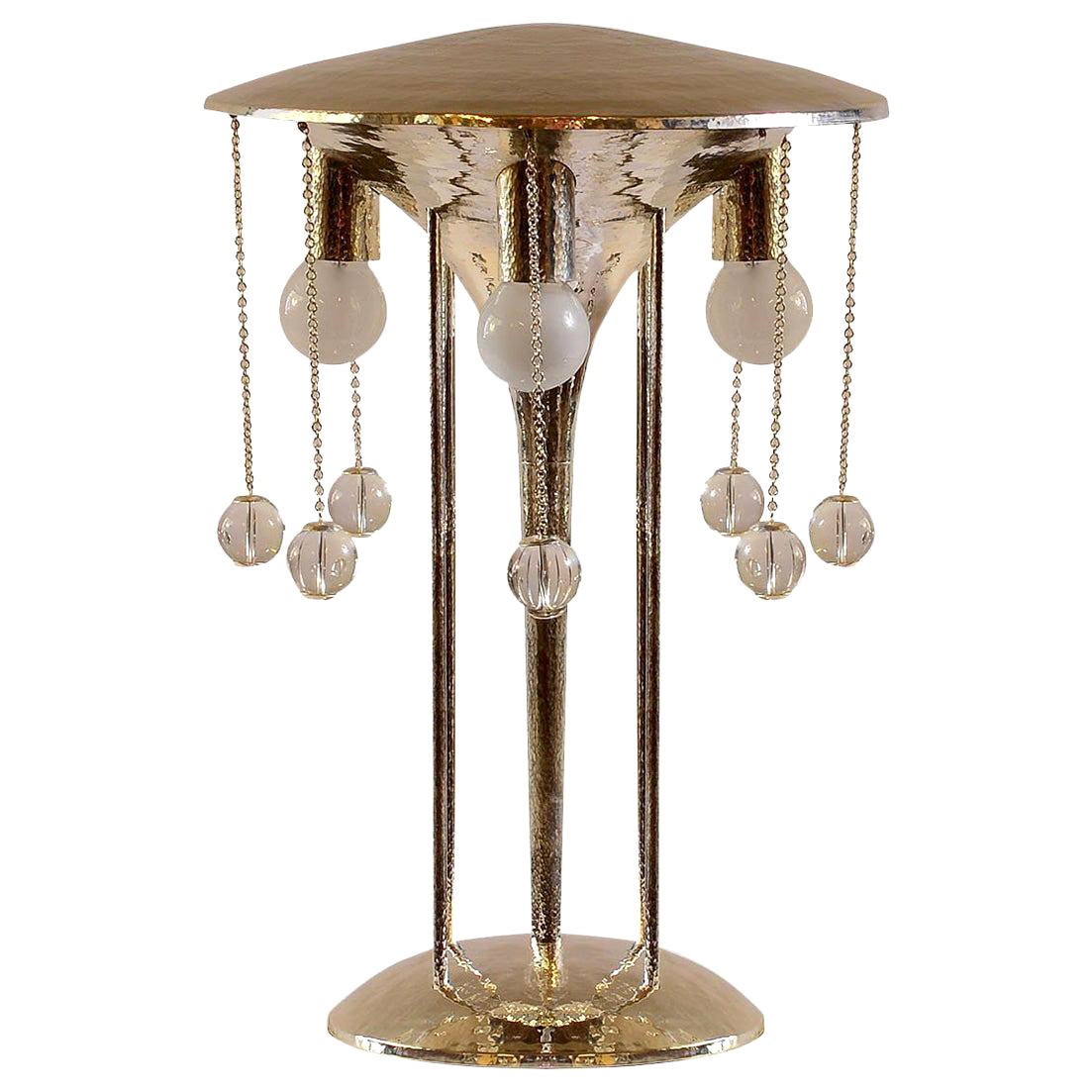 Réédition d'une lampe de table en laiton argenté de style sécessionniste J. Hoffmann&Wiener Werkstätte