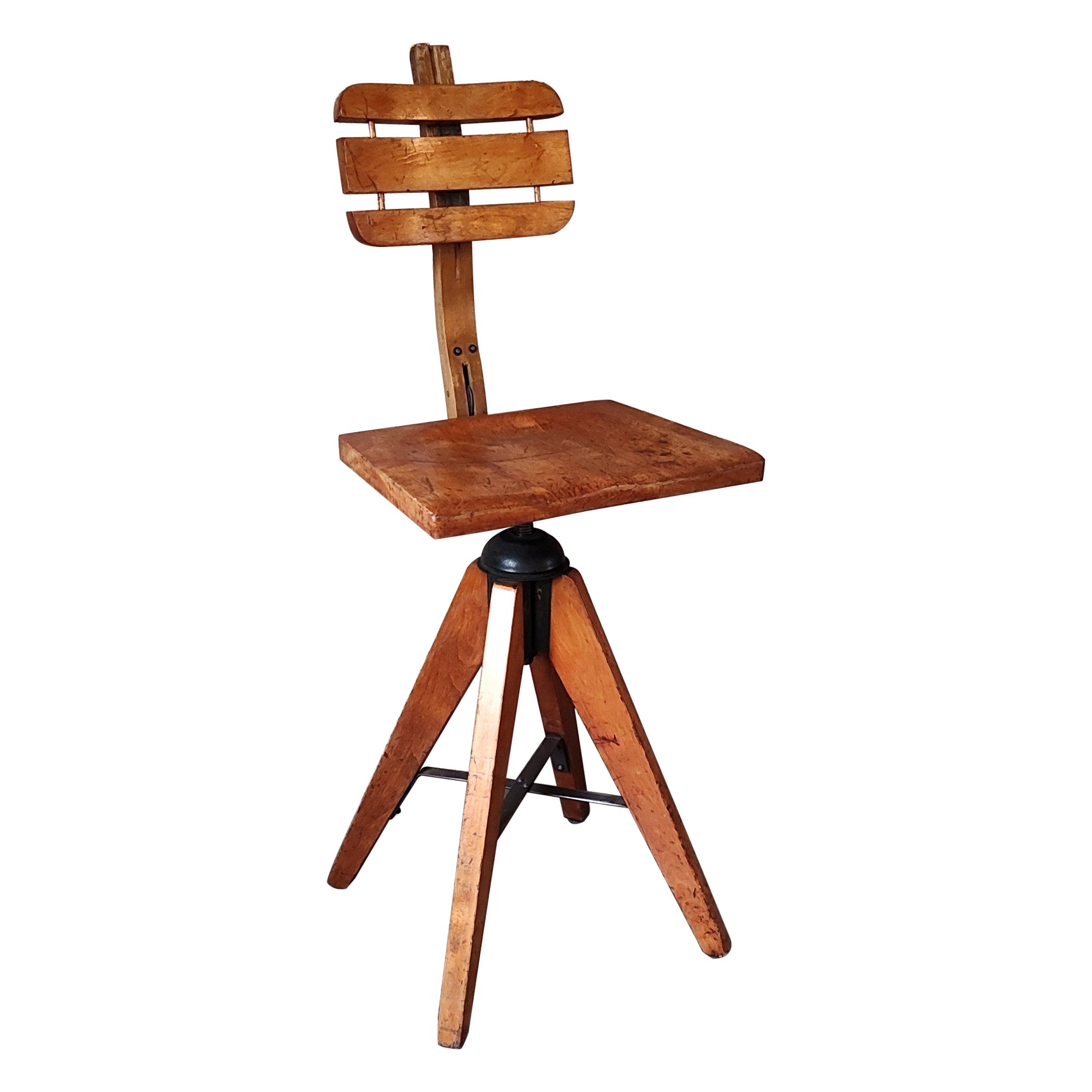 Tabouret industriel vintage en bois