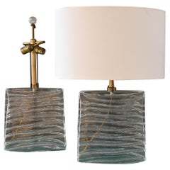 John Hutton for Donghia Murano Glass Lamps in Clear Glass and Brass